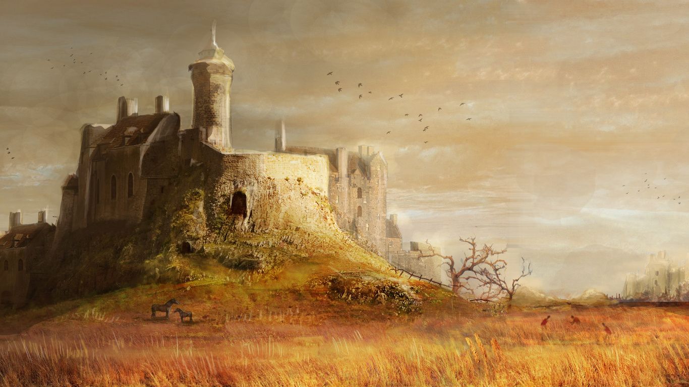 2 HD wallpapers medieval, castle, hill, towers, trees, grass ...