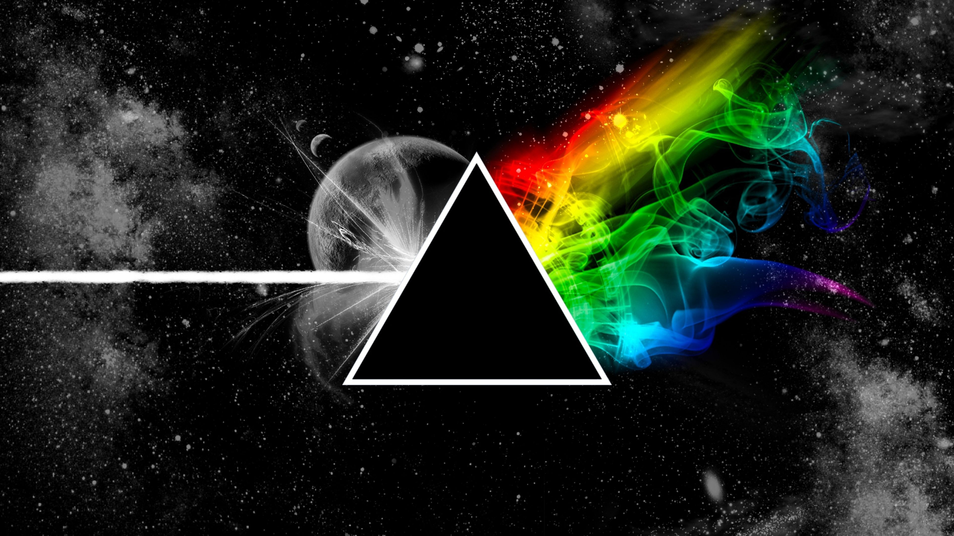 Download Wallpaper 3840x2160 Pink floyd, Triangle, Space, Planet