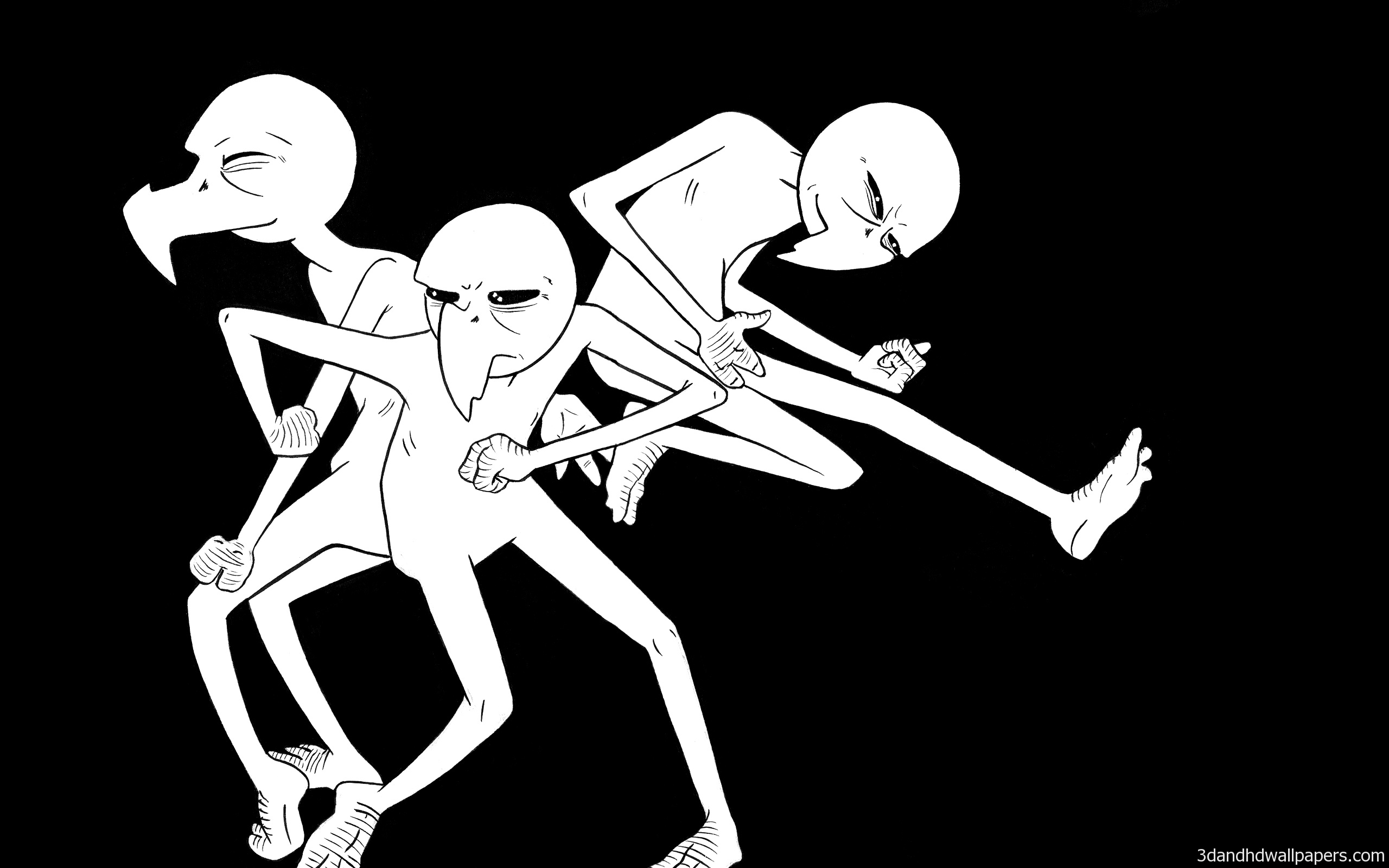 Black Background White Cartoon Dancing HD Wallpaper