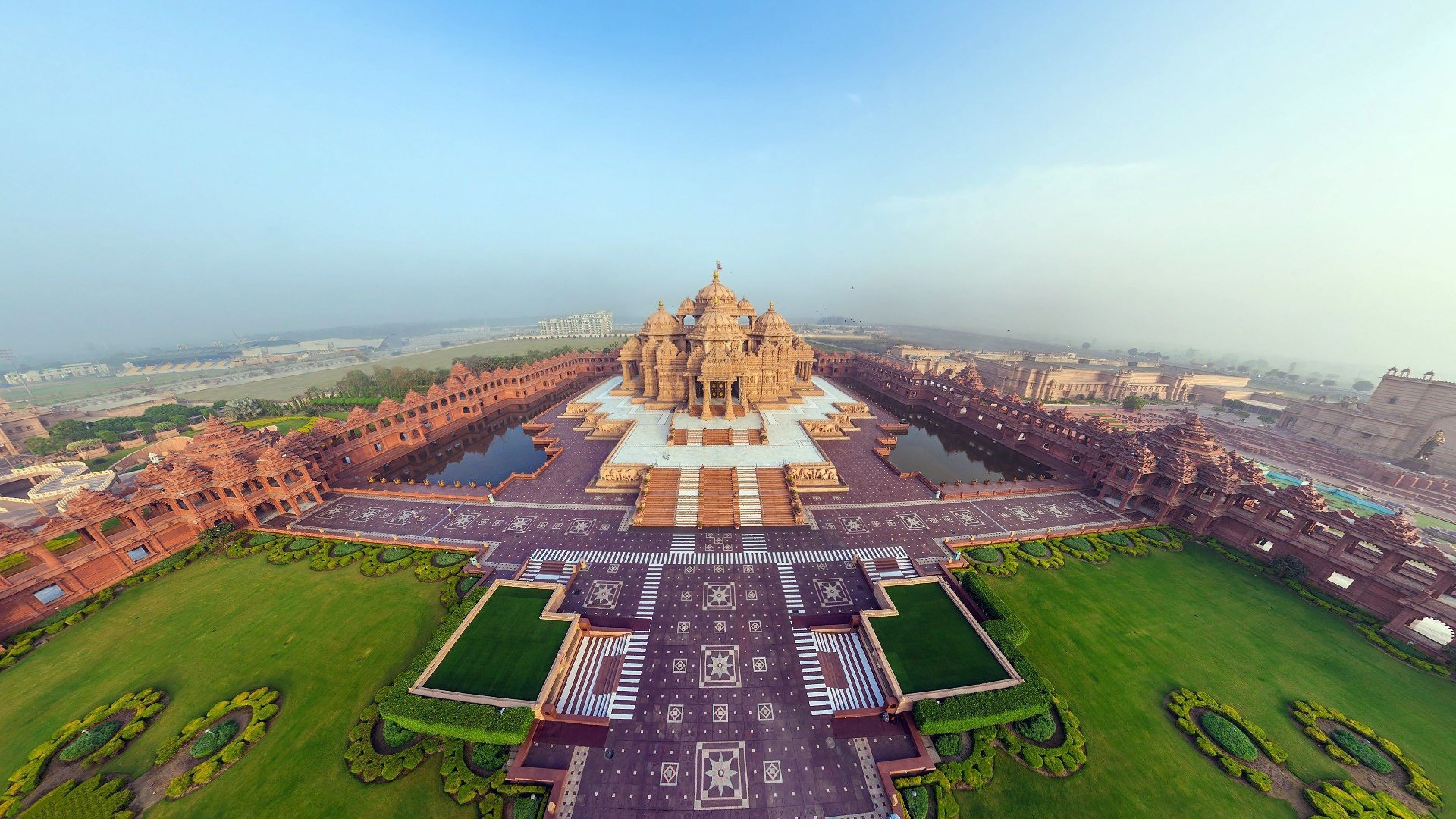 HD Background Beautiful Akshardham Temple Panorama Top View Indian