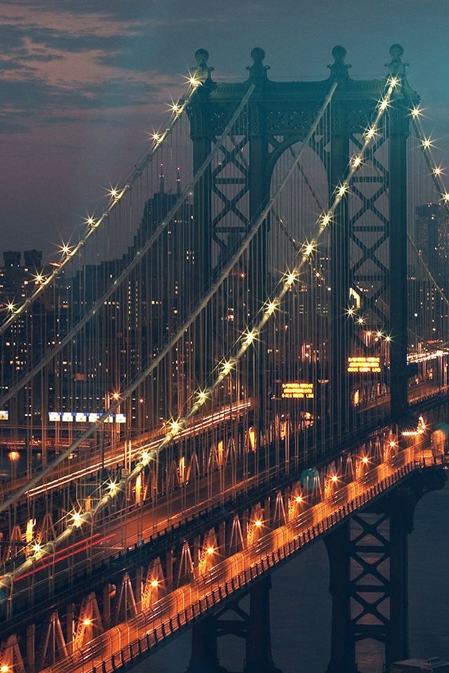 Bridge City River Flare Blue Night View Nature iPhone 4s Wallpaper ...