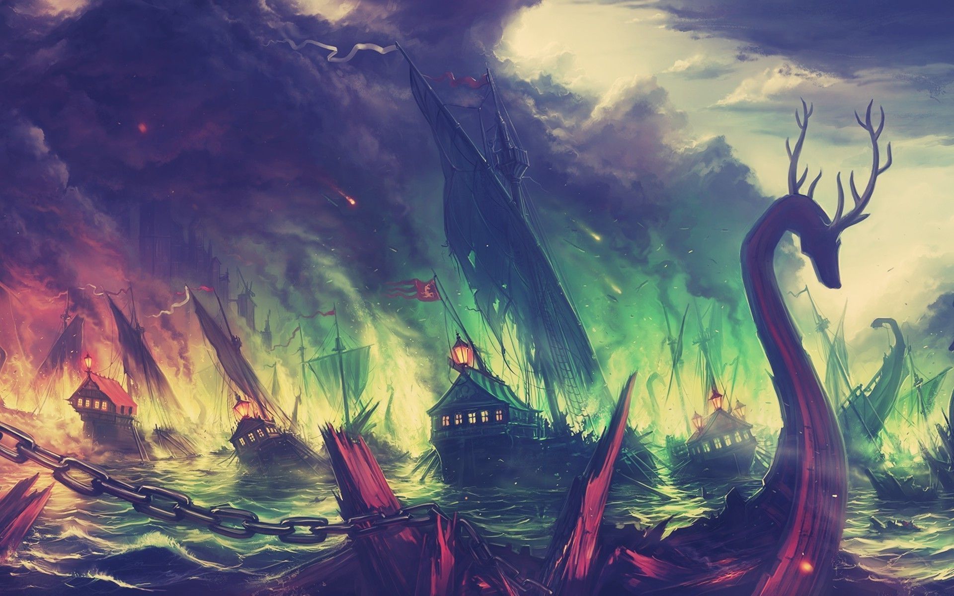 fantasy Art, Game Of Thrones, Blackwater, Fire, Boat, Colorful ...
