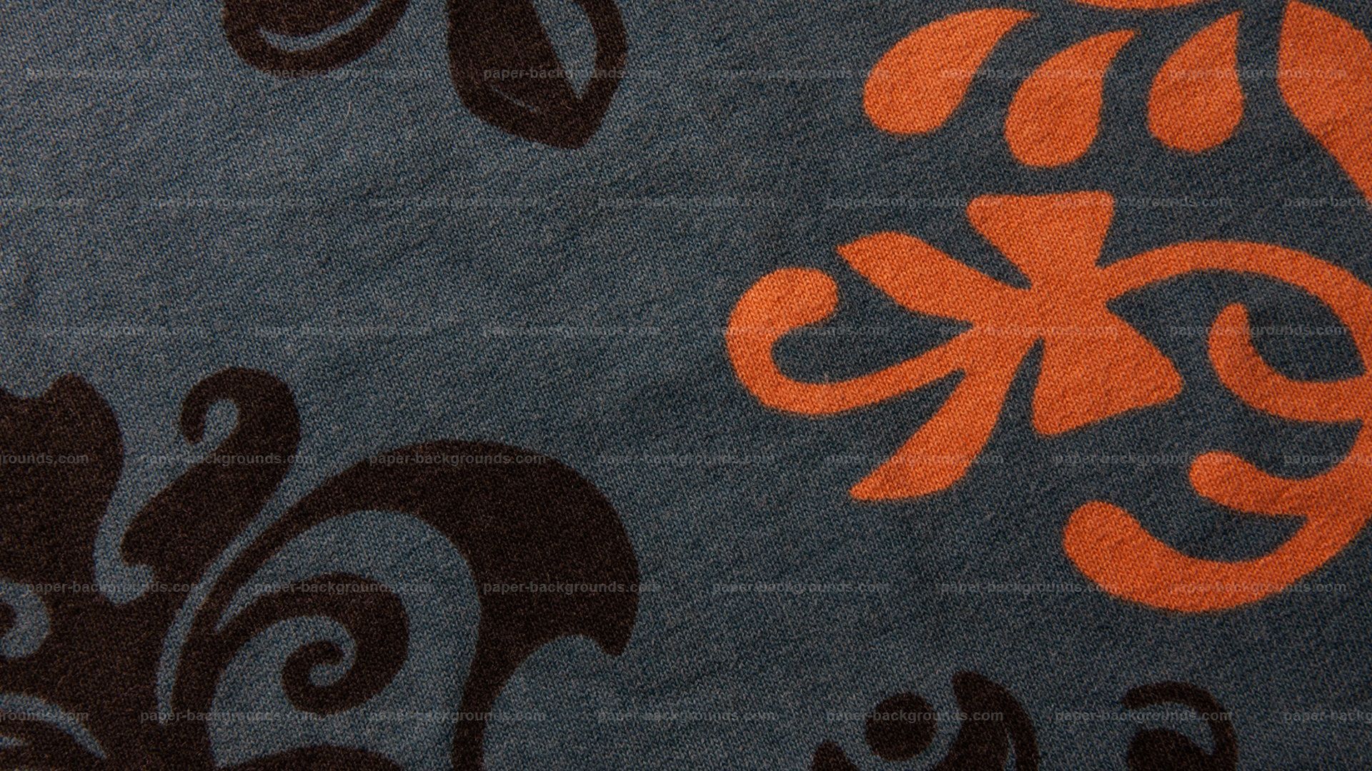 Paper Backgrounds | Black Orange Floral Design On Gray Fabric HD