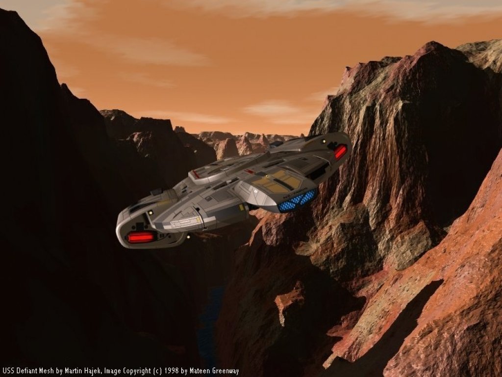 USS Defiant flying through canyon - Deep Space Nine and Star Trek ...