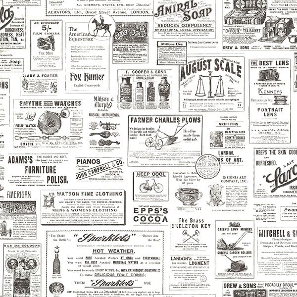 CTR64272 Ivory Vintage Newspaper Adamstown By Chesapeake Wallpaper