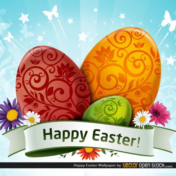 Free Easter Wallpaper Vector With Eggs And Flowers | FreeVectors.net