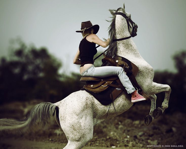 Cowboy Girl Riding Horse Into The Sunset - 54ka [photo blog]