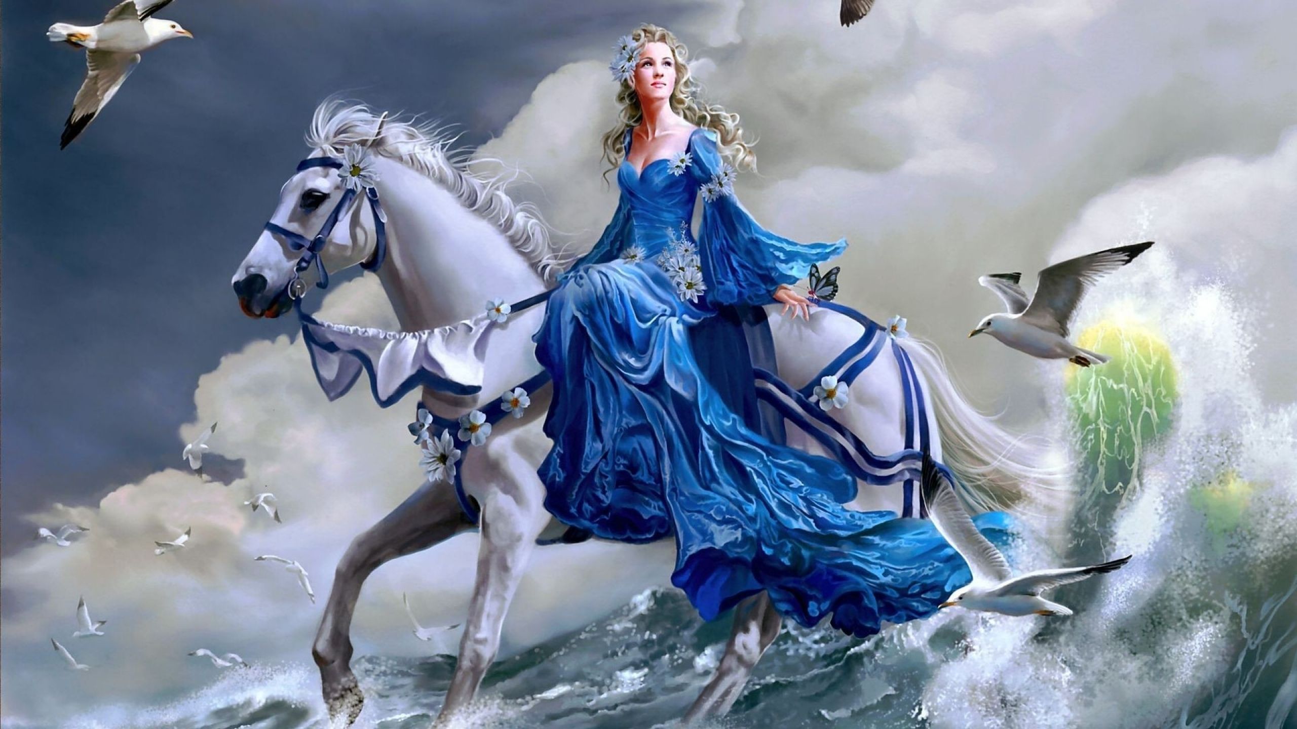 Girl Riding A Horse On Water 2560x1440 Fantasy Wallpaper 28685 ...