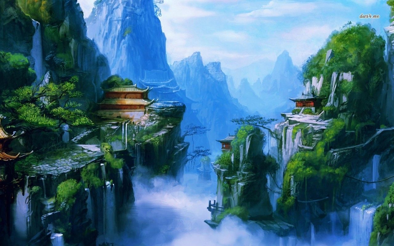 Chinese mountain village above the clouds wallpaper - Fantasy ...