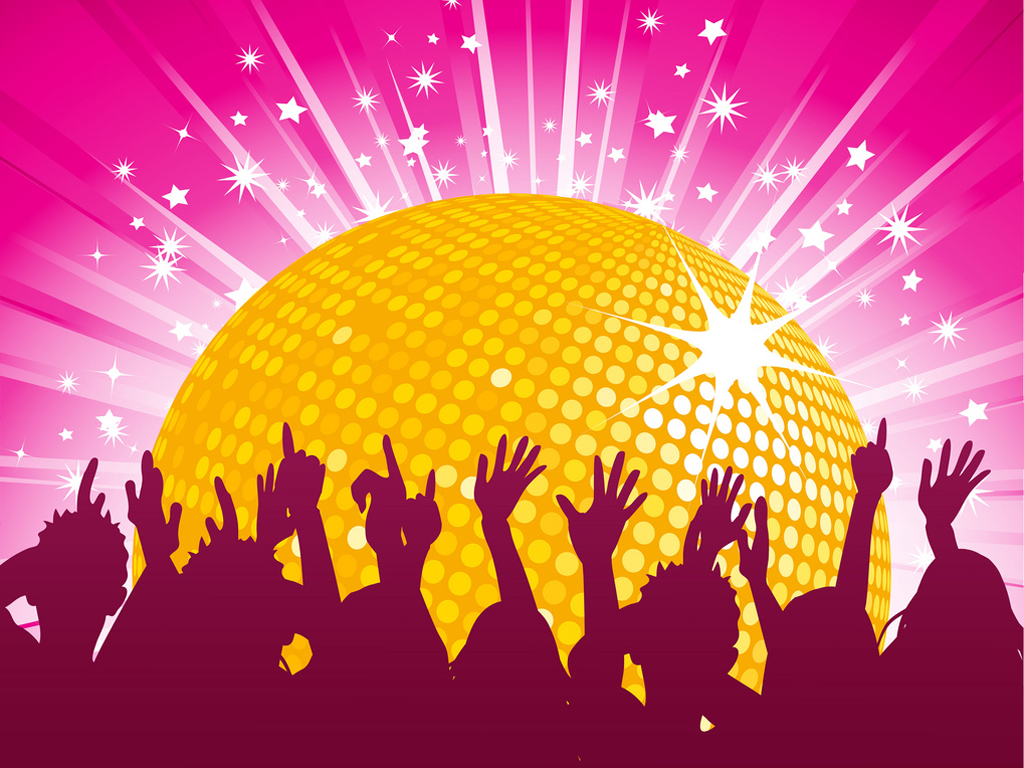 Orange disco ball and crowd party PPT Backgrounds, Orange disco