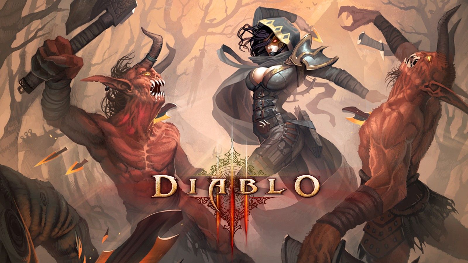 Skulls horns Demon Hunter Diablo III crossbows wallpaper