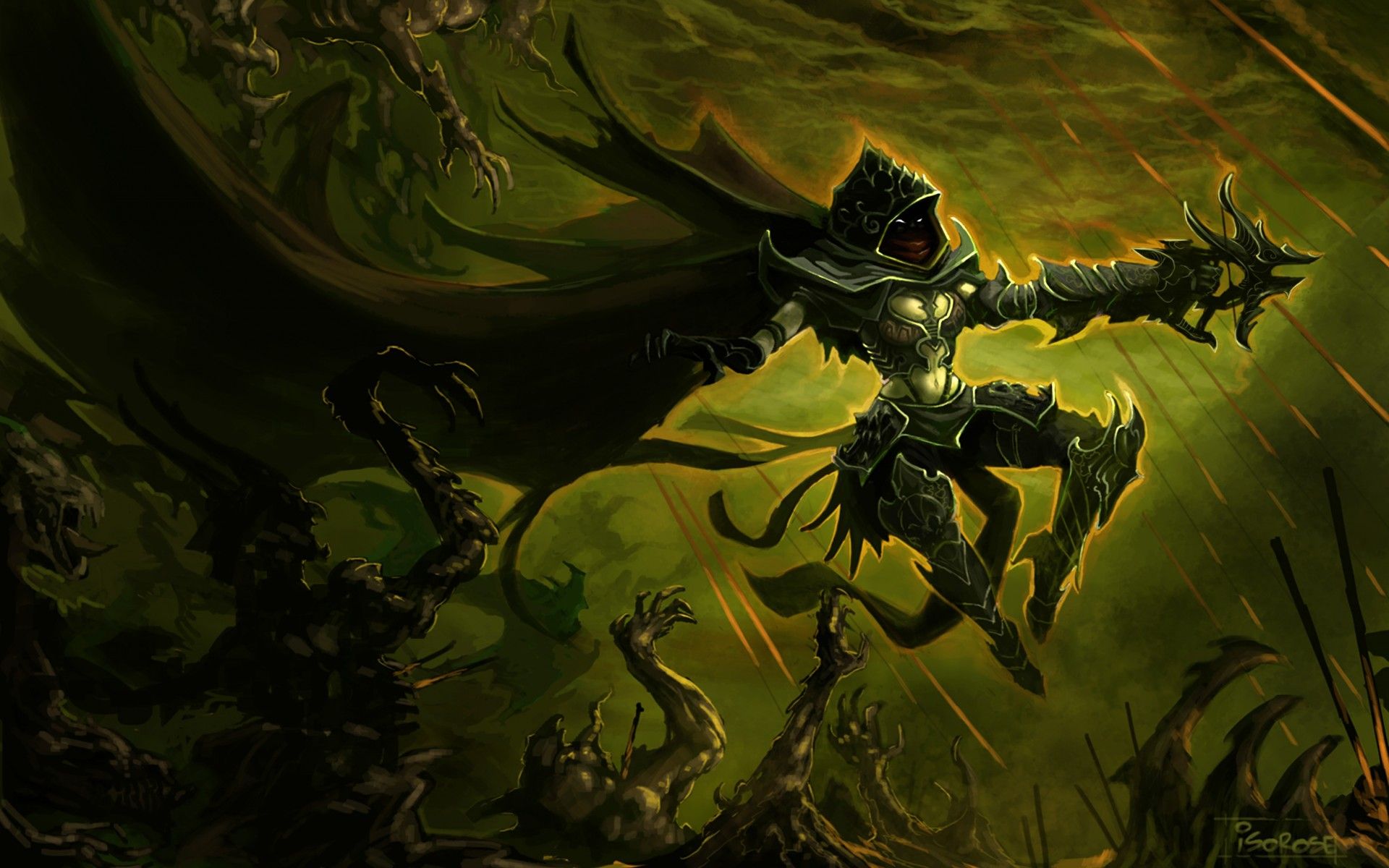 Diablo 3 art demon hunter hunter armor cloak weapon crossbow night ...