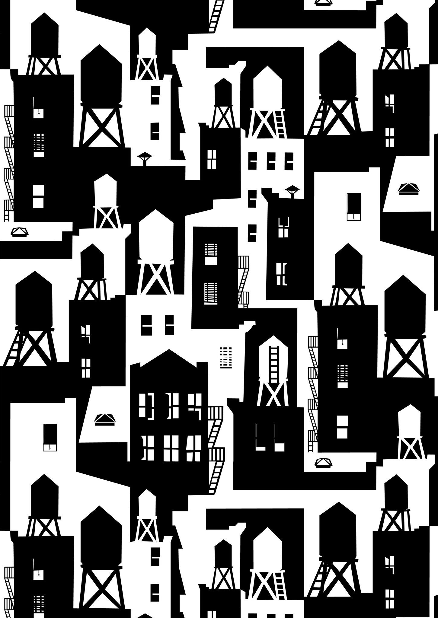 New York City Watertowers Wallpaper in Black & White design by Tom