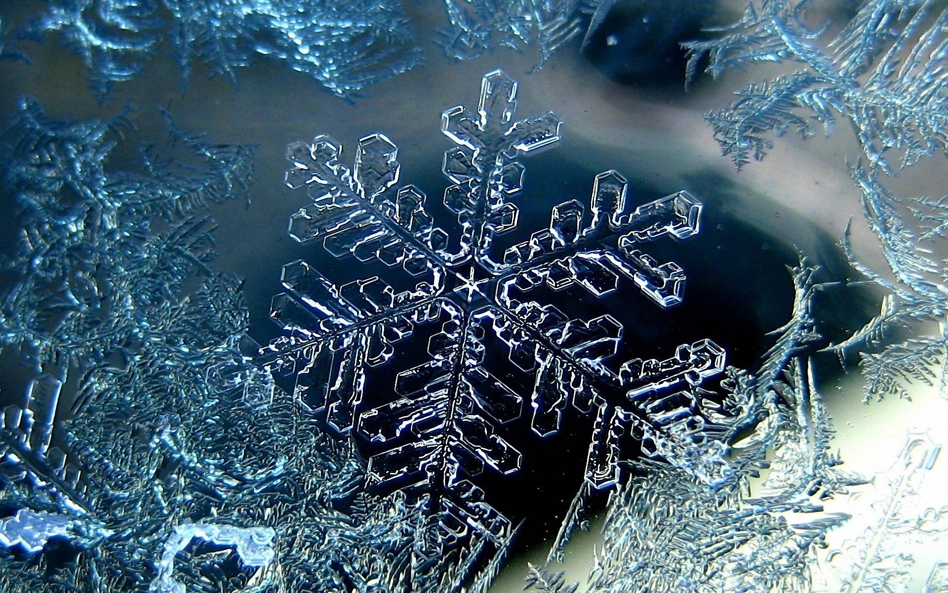 Frost Glass with Snowflake | Macro Photo and Wallpaper
