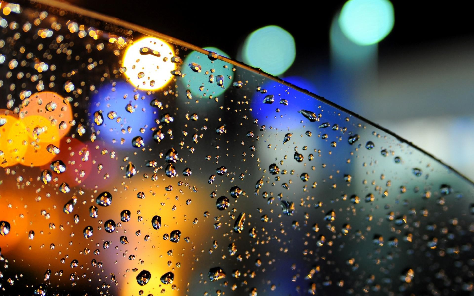 Bokeh Lights Glass Car Drops Water Rain wide Mobile HD desktop