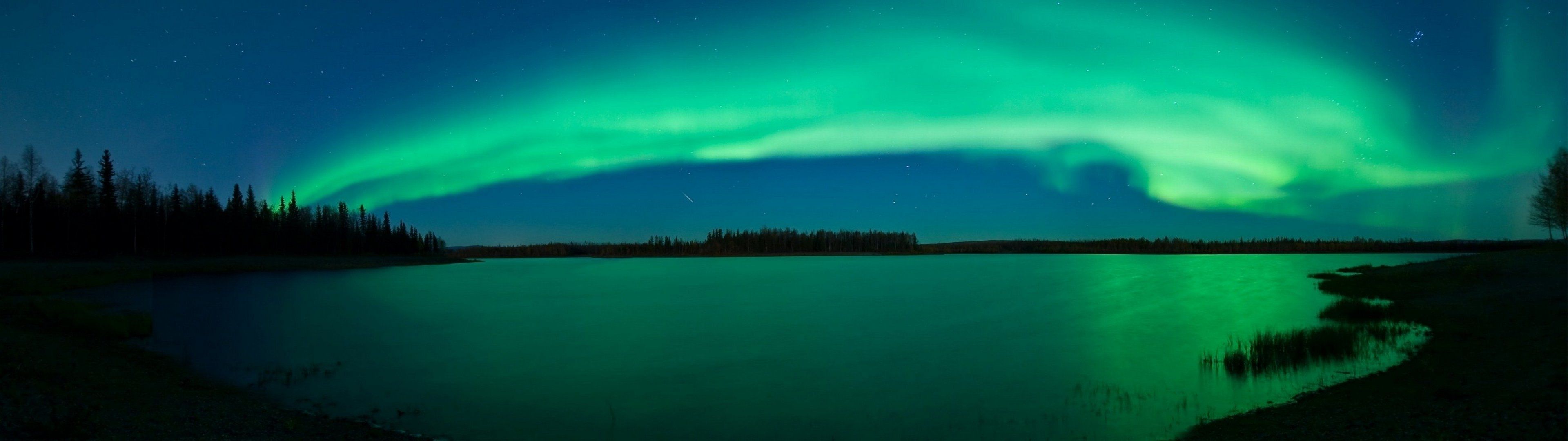Aurora borealis lakes wallpaper 3840x1080 260380 WallpaperUP