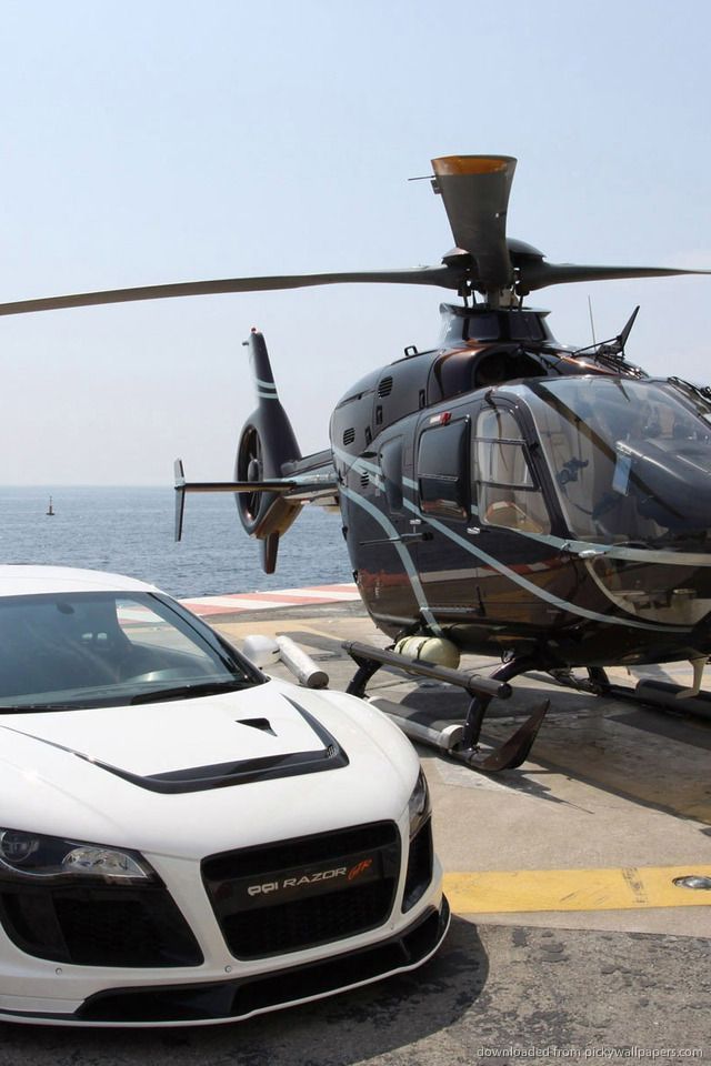 Download Audi R8 RAZOR GTR And A Helicopter Wallpaper For iPhone 4