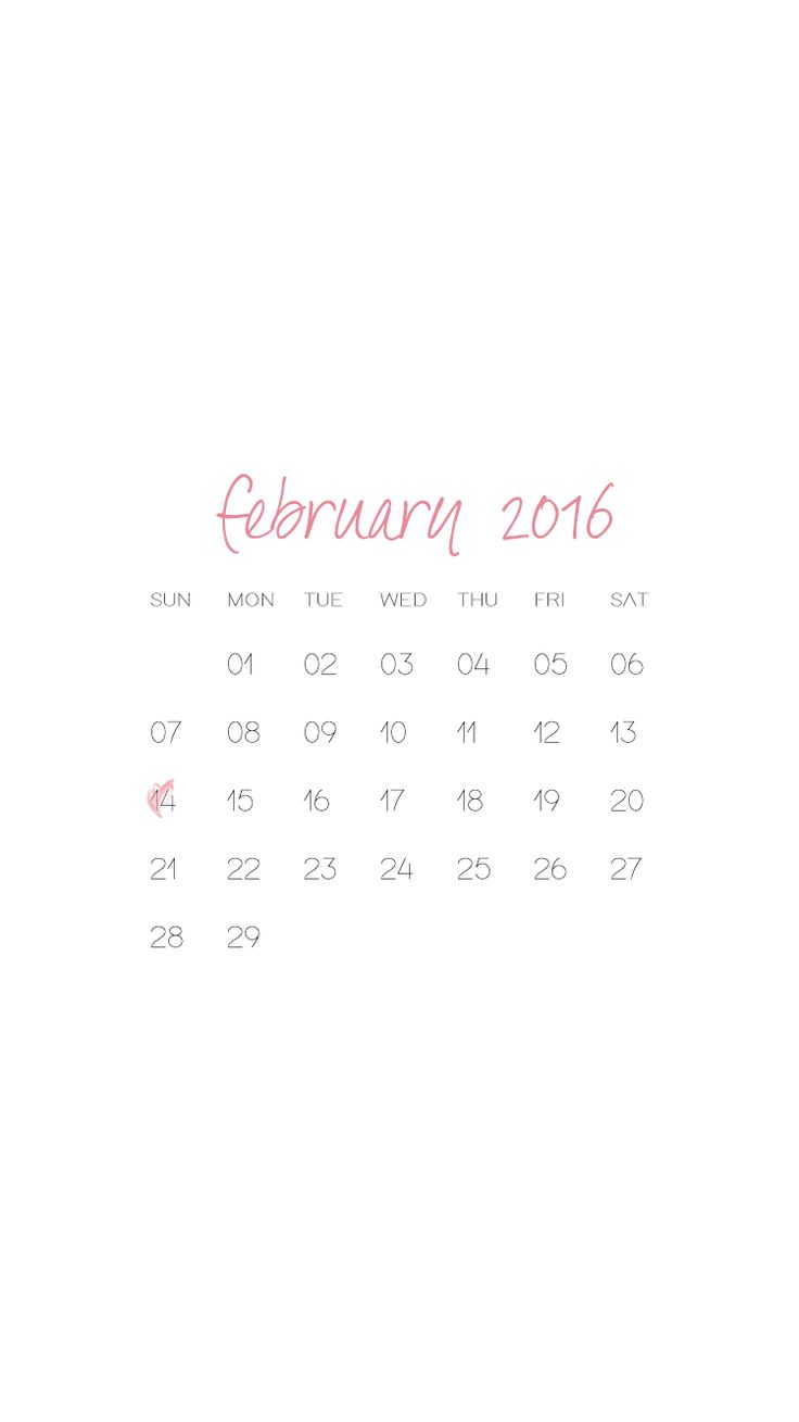 February 2016 Calendar iPhone Wallpaper free Valentines Day
