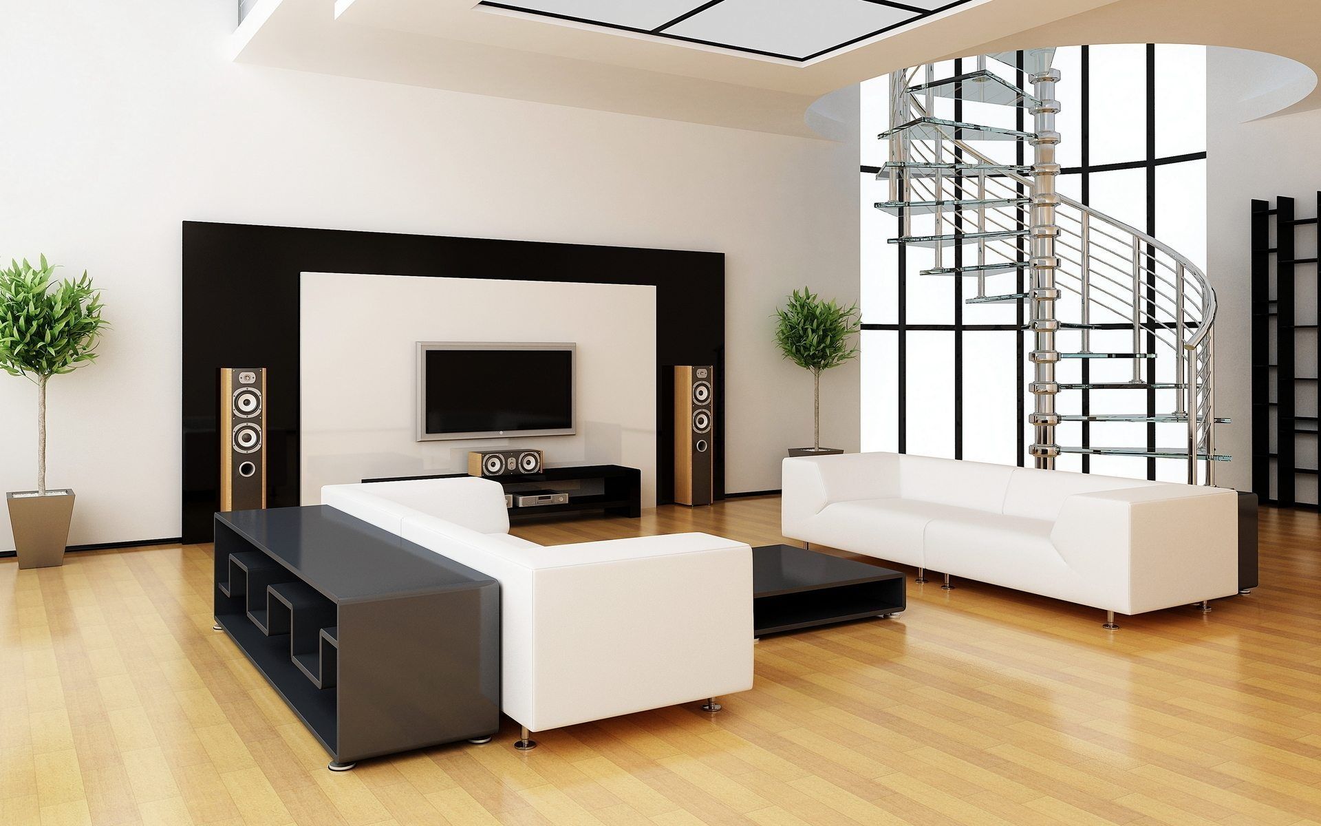 Minimalist Living Room Home Theater Design With Cool Wooden Floor Also