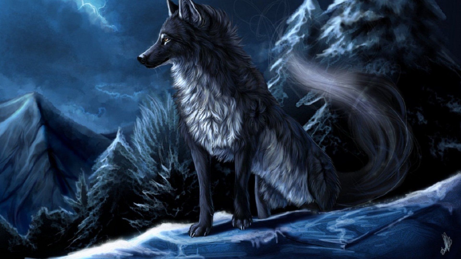 Wolf wolves predator carnivore winter snow artwork f wallpaper
