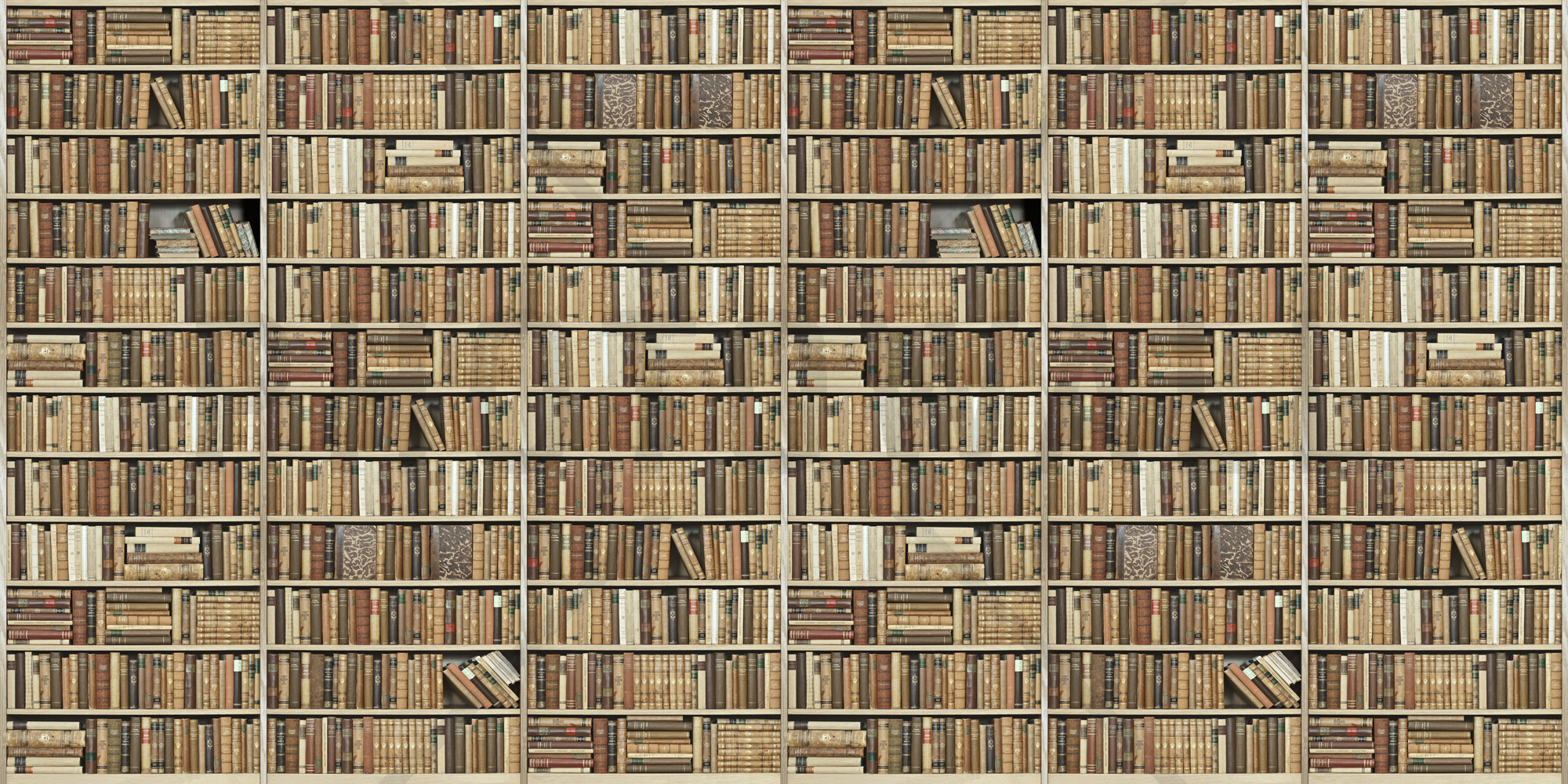 Bookshelf - Wooden - Long - Beige - Wall Mural & Photo Wallpaper