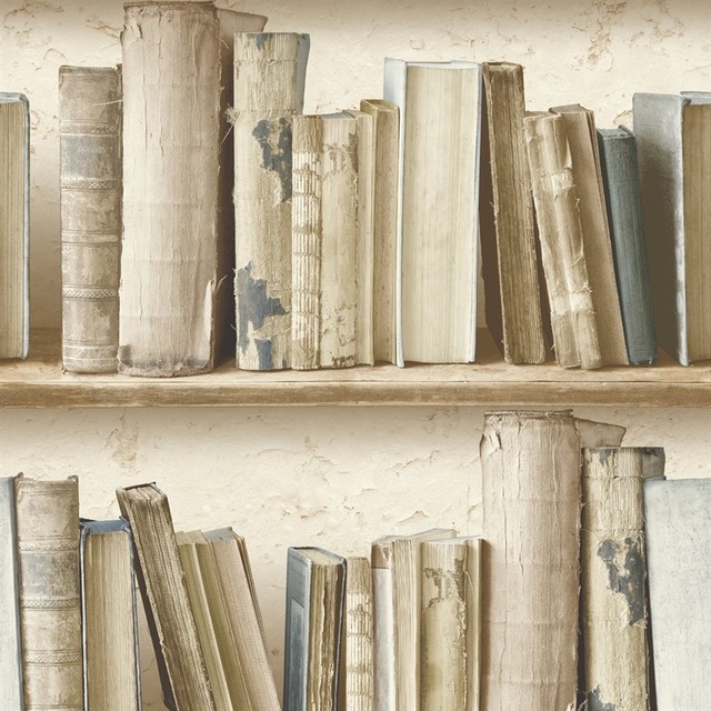 Rustic Contemporary Navy Blue, Lets Read Bookshelf Wallpaper