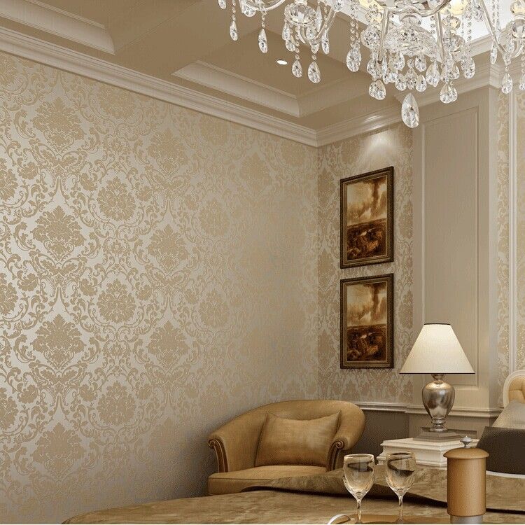 Luxury Gold European Living Non woven Wallpaper Metallic Floral ...