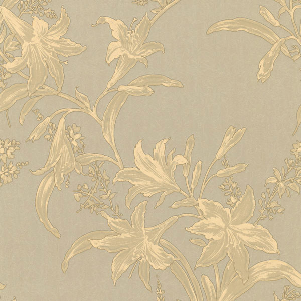 Metallic Gold and Beige Floral Wallpaper - Transitional ...