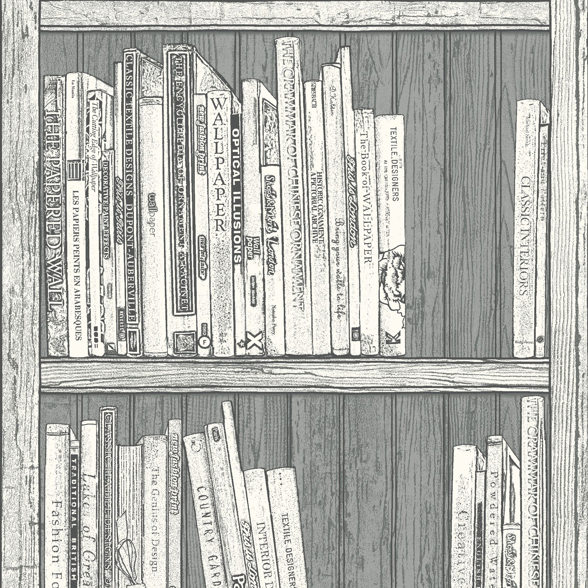 Bookcase Quirky Grey & White Wallpaper | Departments | DIY at B&Q