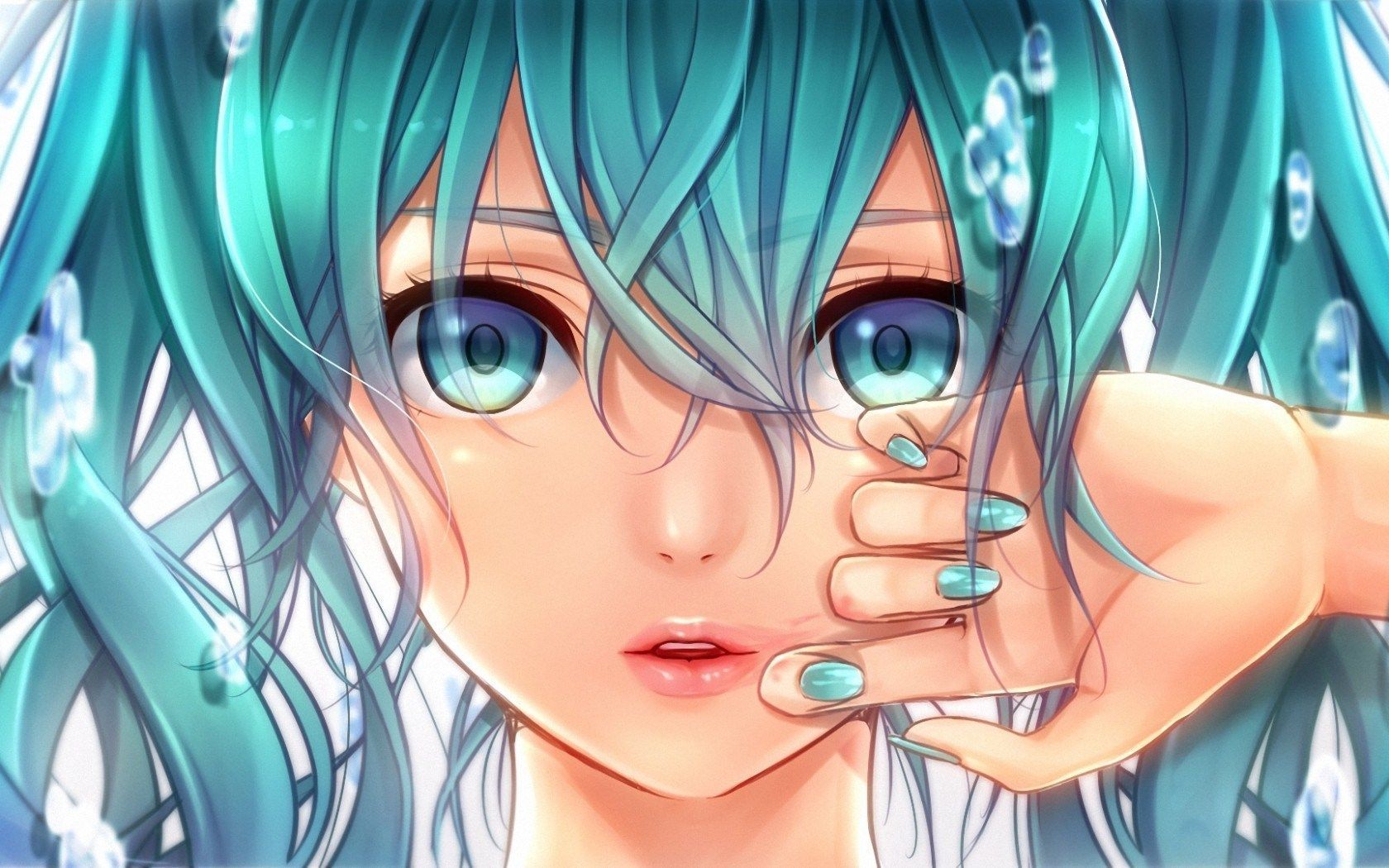 anime, hatsune miku, girl, face, blue hair, desktop background