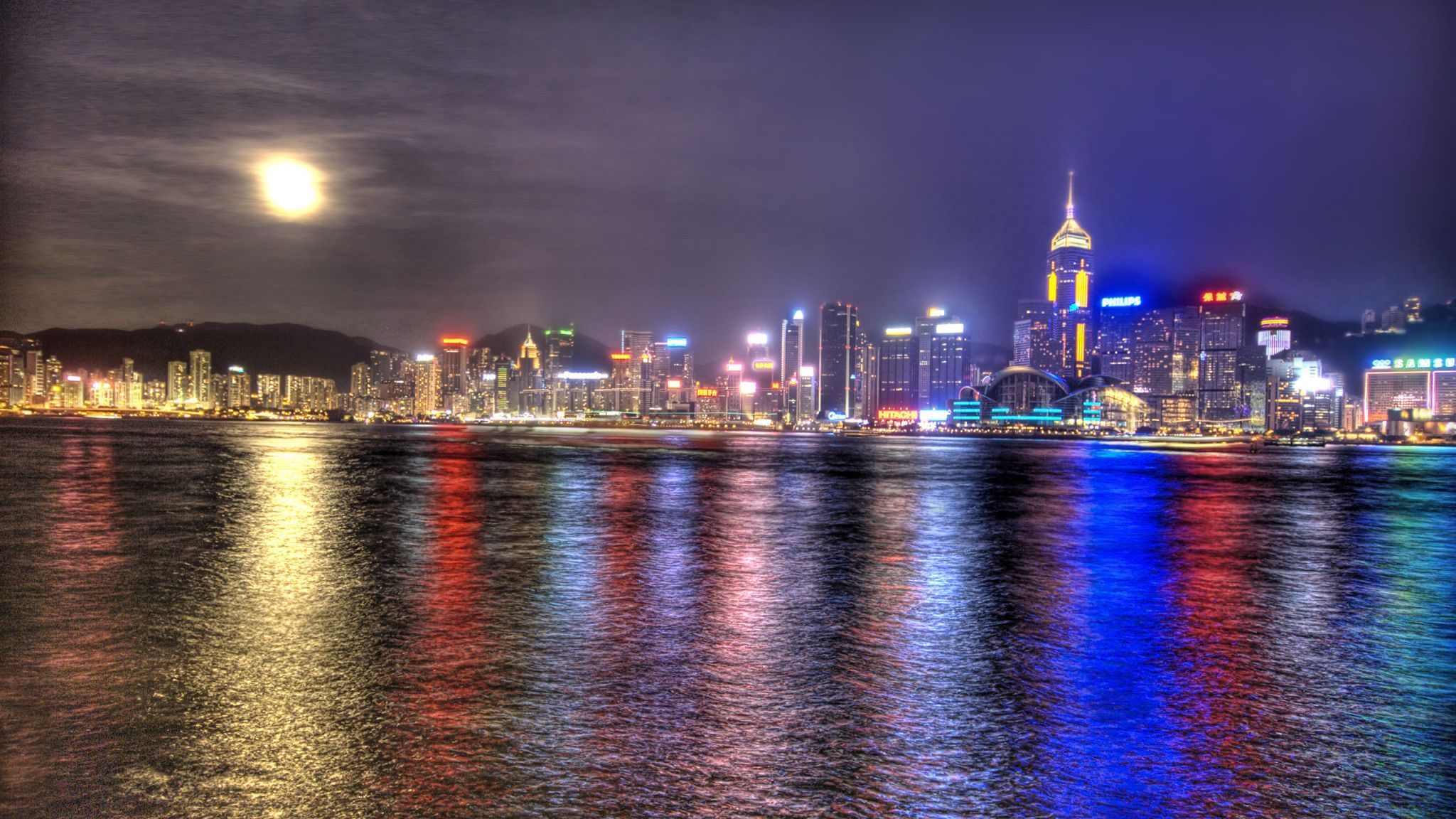 Moon Over Hong Kong widescreen wallpaper | Wide-Wallpapers.NET