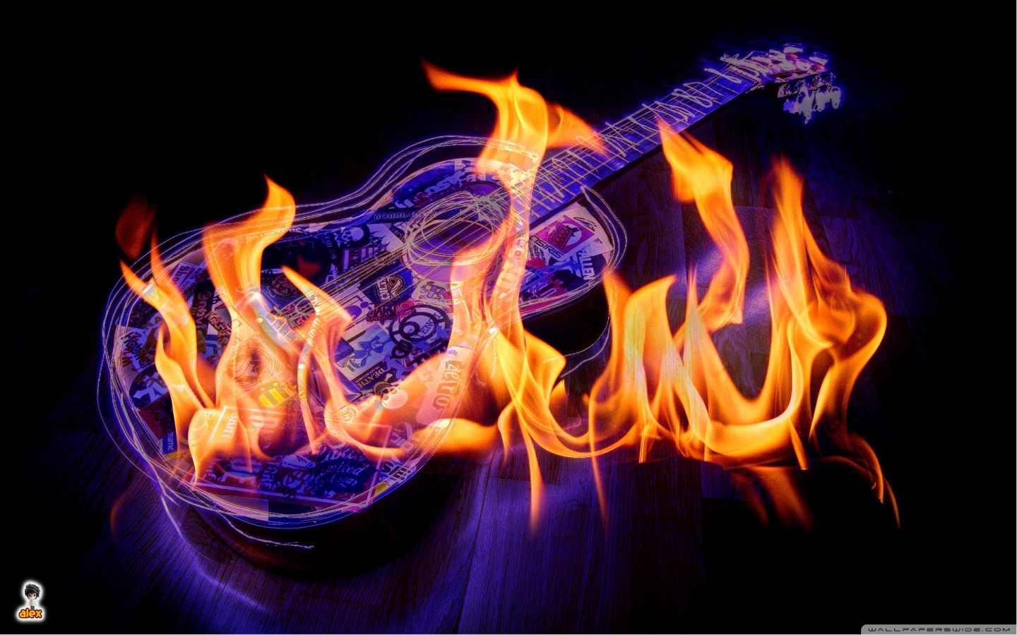guitar on fire HD desktop wallpaper : Widescreen