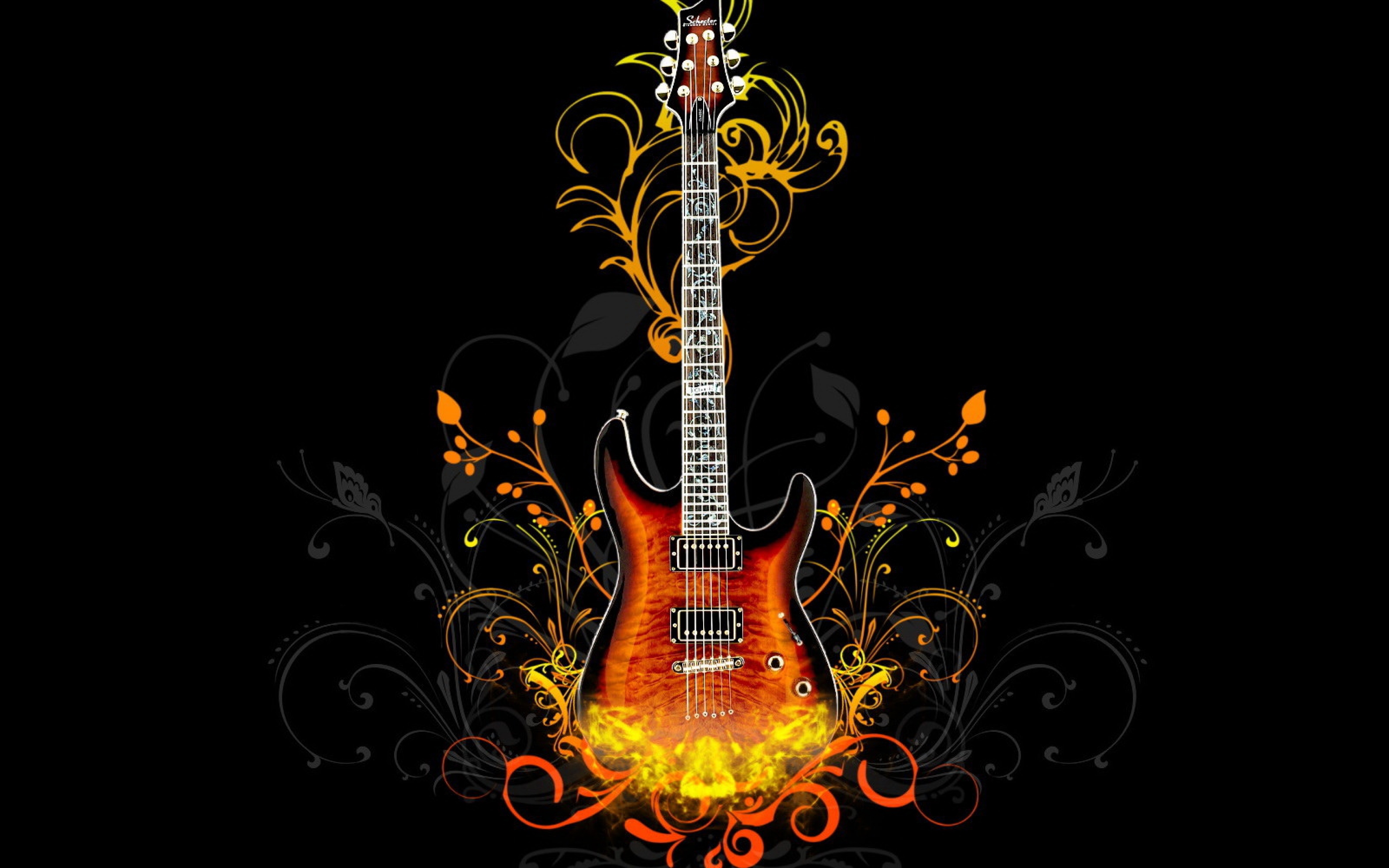 Download Wallpaper 3840x2400 Guitar, Fire, Light Ultra HD 4K HD ...