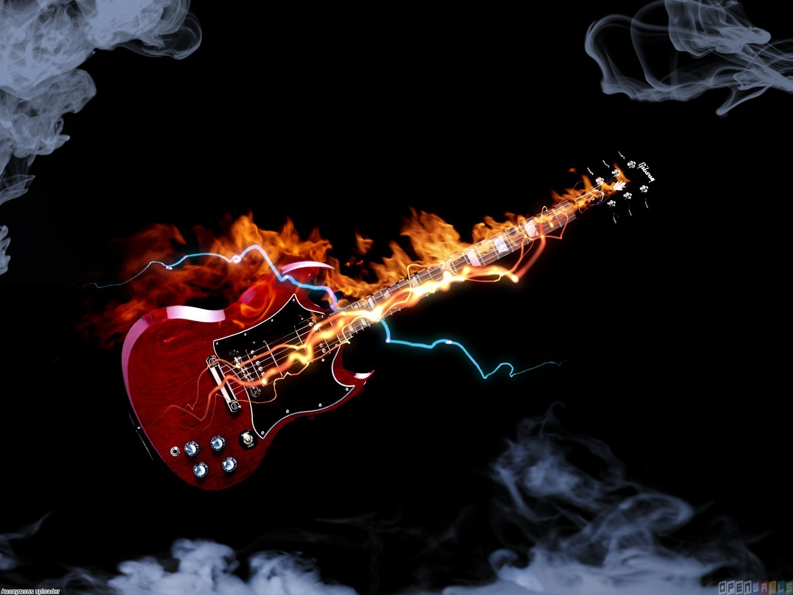 Guitar in fire wallpaper - Open Walls