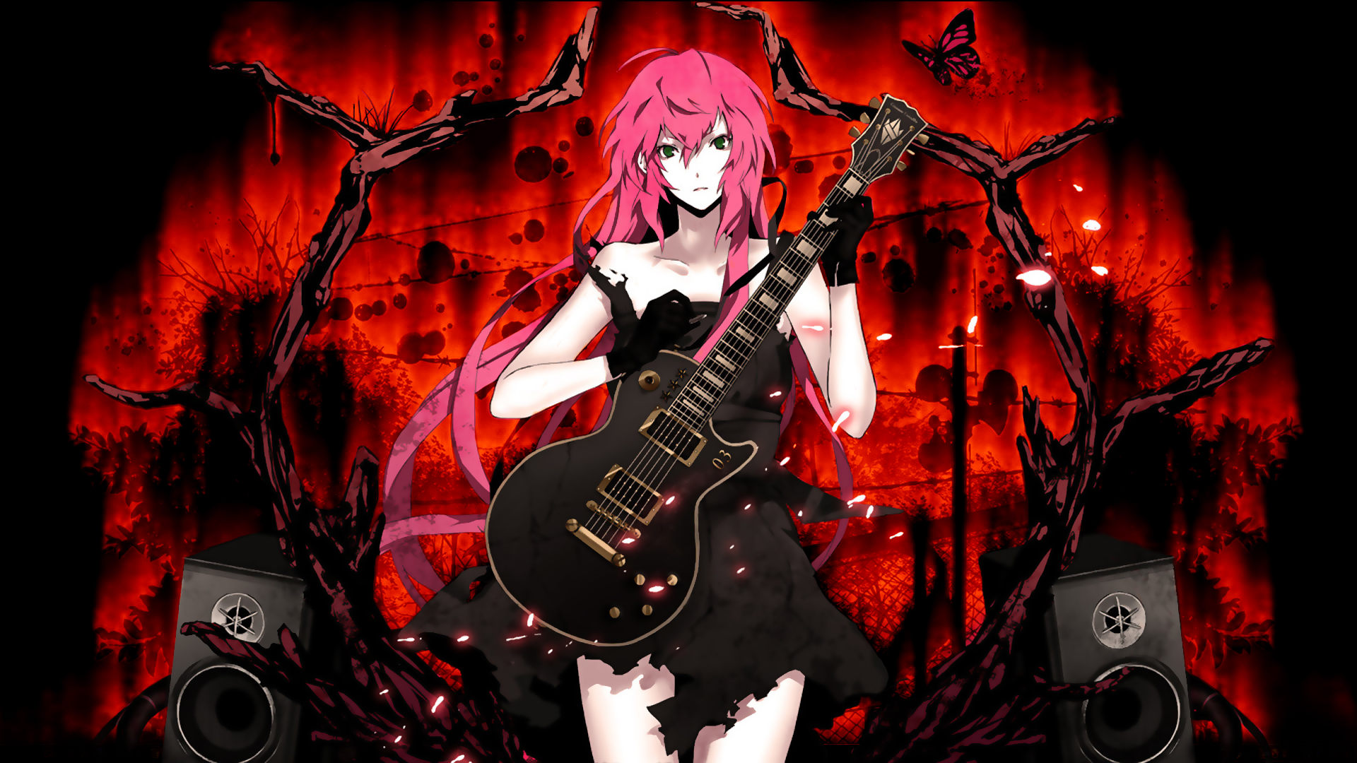 Wallpapers Luka Megurine In Flames Babe Fire Guitar 1920x1080 ...