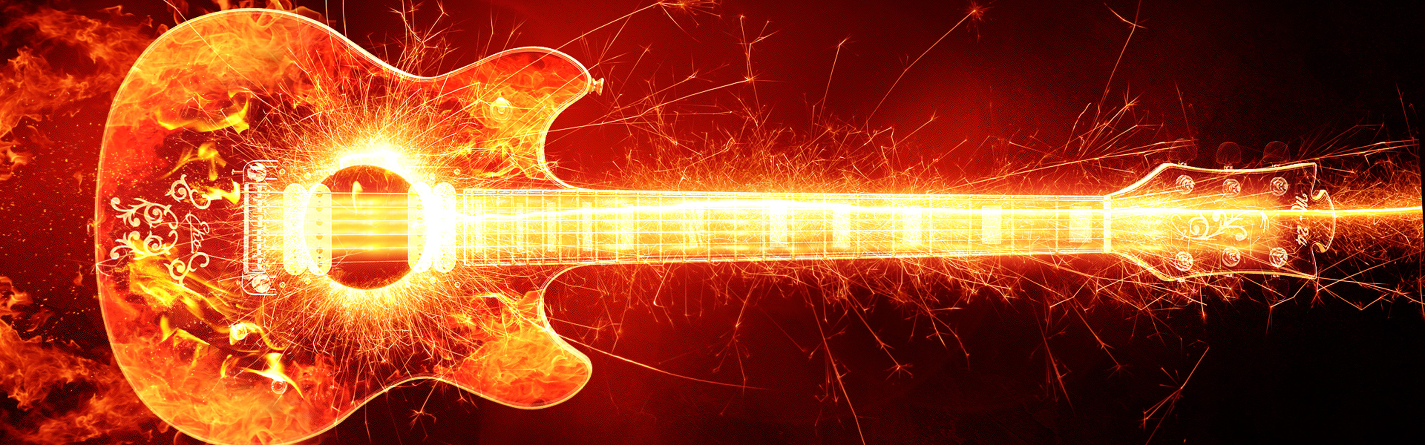 Wallpaper Download 2880x900 Guitar with fire and sparks