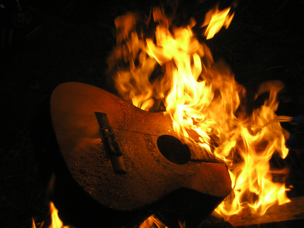 On White: Guitar on fire by Olly Farrell [Large]