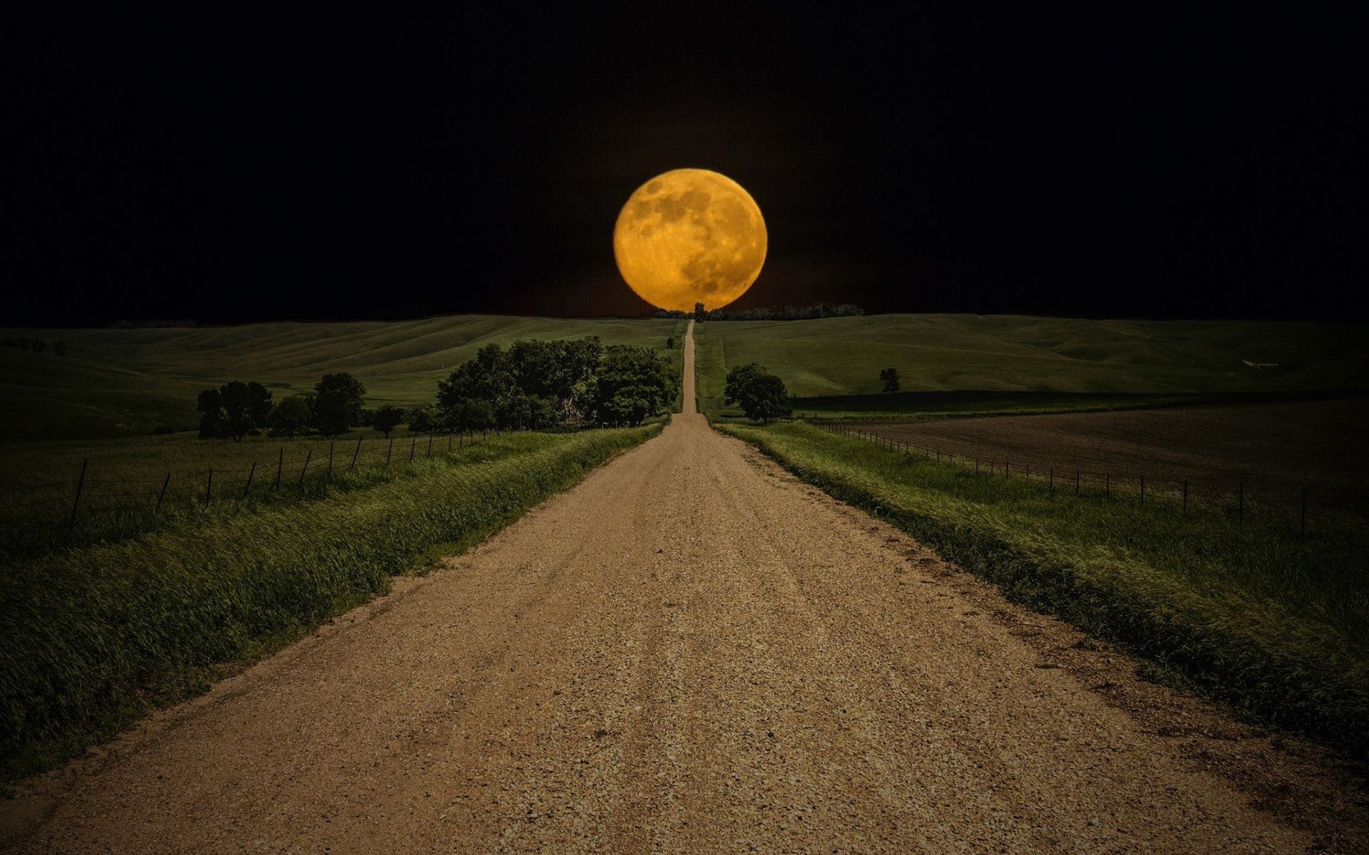 Full moon at the end of the road high resolution wallpaper for