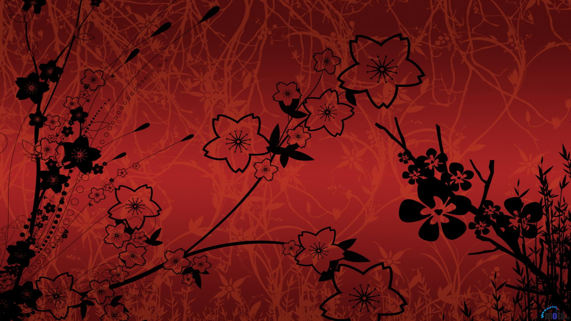 Download Wallpaper Black flowers on a red background (fractal ...