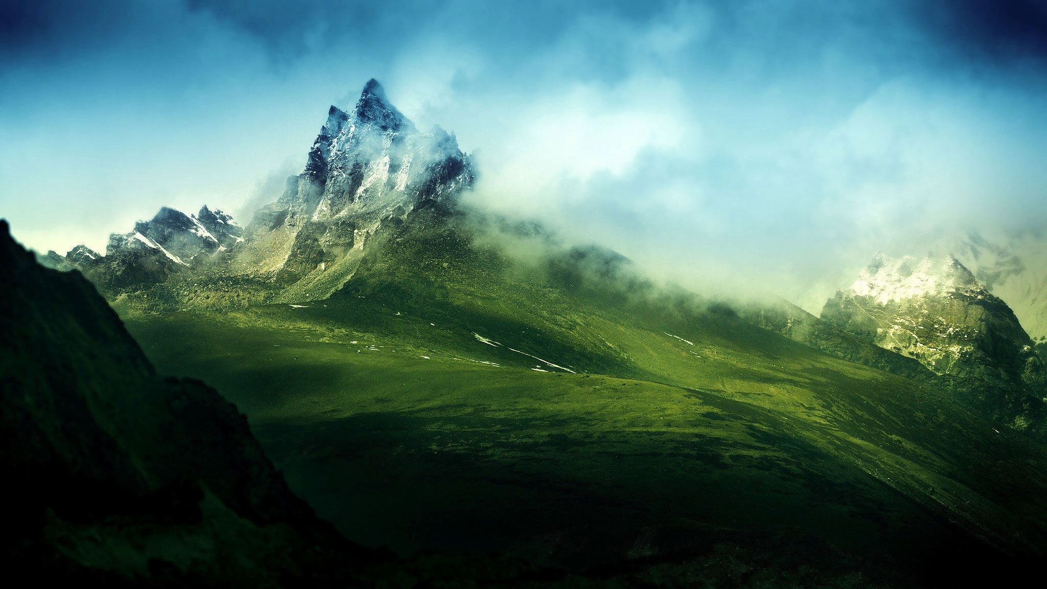 Wallpapers Green Misty Mountains 2048x1152 x1152