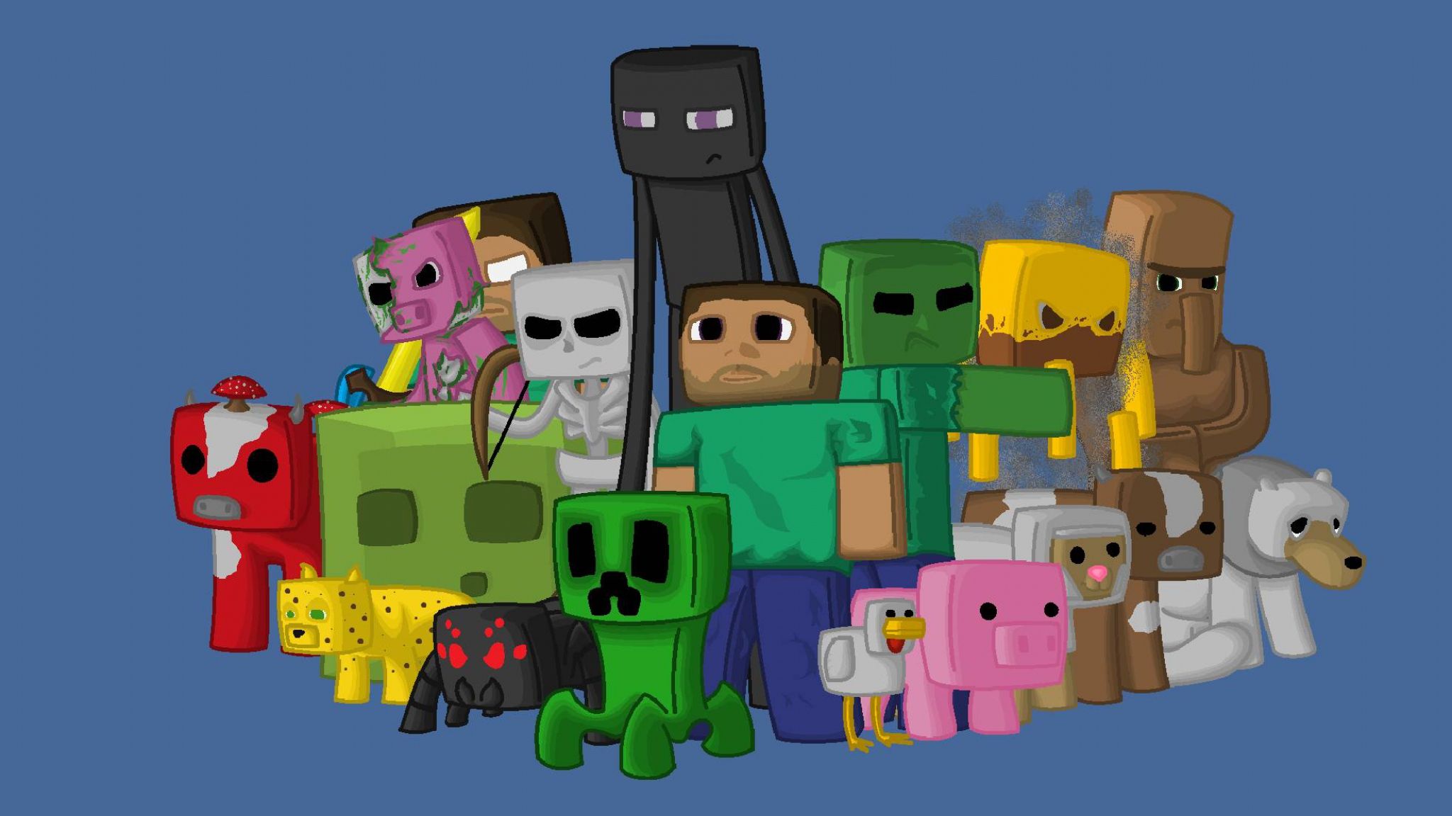Download Wallpaper 2048x1152 Minecraft, Characters, Game, Pixels