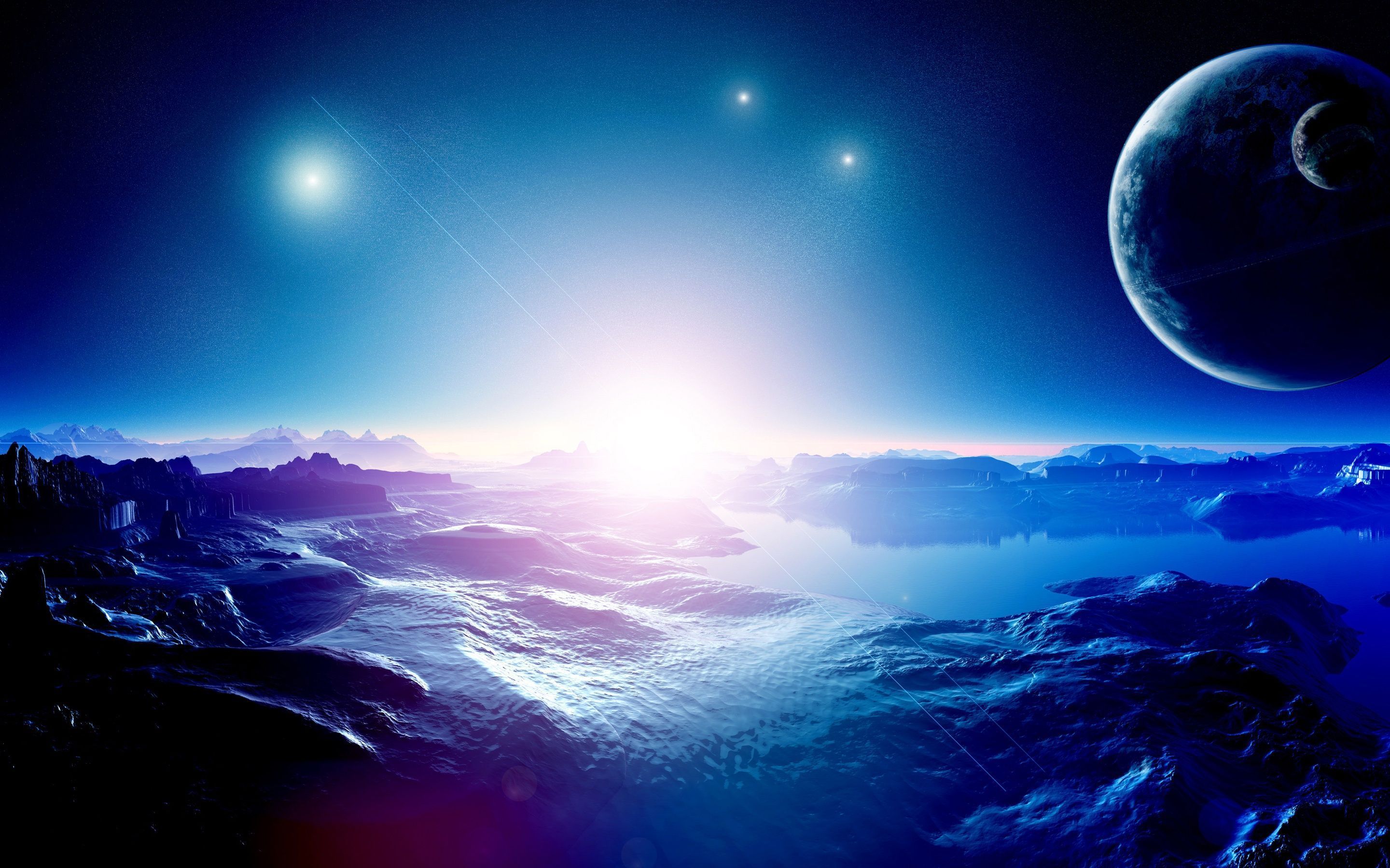 Space Planets Blue Shine Mountains HD Wallpaper #5668 | HD ...