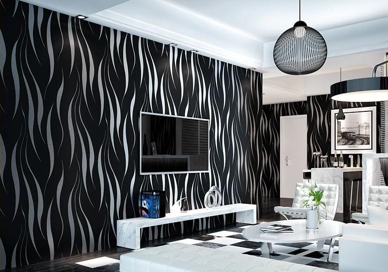 Black And Silver 3d Modern Stripes Art Wallpaper Roll Dzk47 Living ...
