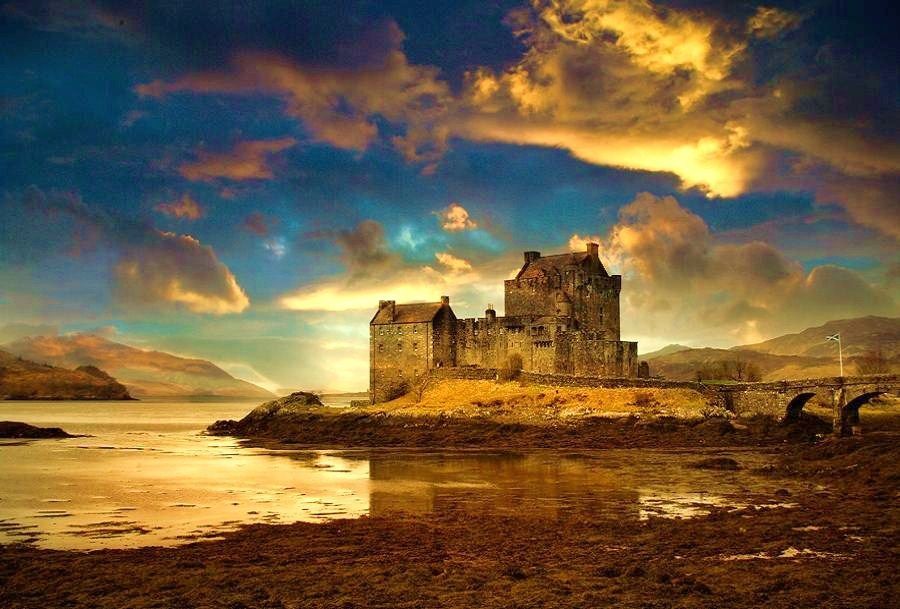 Other: Scottish Castle Scotland Sunset Blue Sky Water Eilan Trees ...