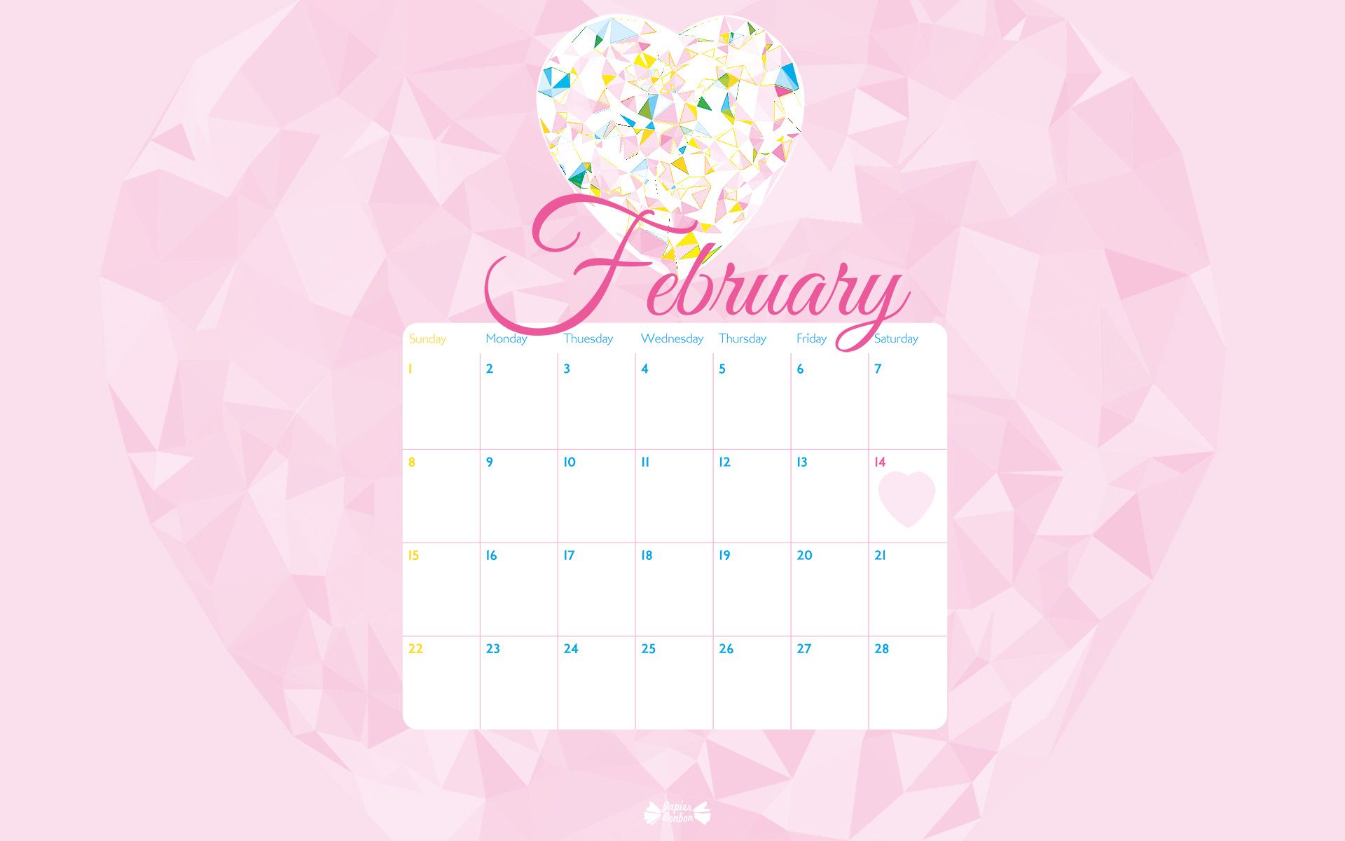 February calendar printable – Pink ! – Papier Bonbon