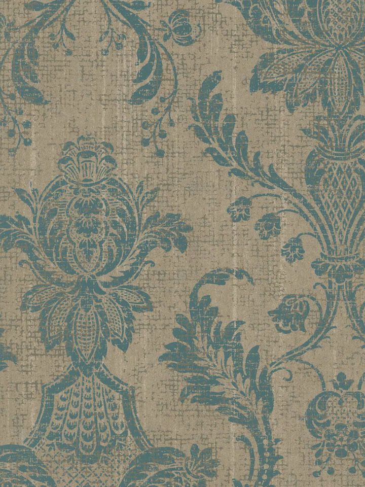 Interior Place - Turquoise Rustic Damask Medallion Wallpaper ...