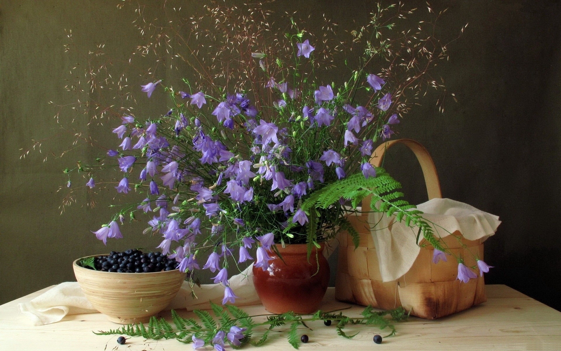 Blueberries still life flowers pot vase food rustic wallpaper ...