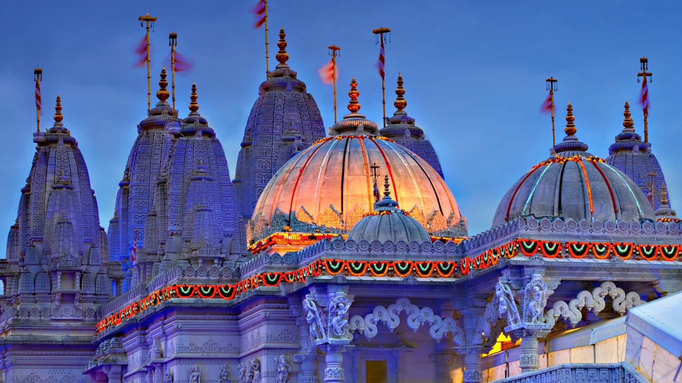 BAPS Shri Swaminarayan Mandir Neasden Temple decorated for