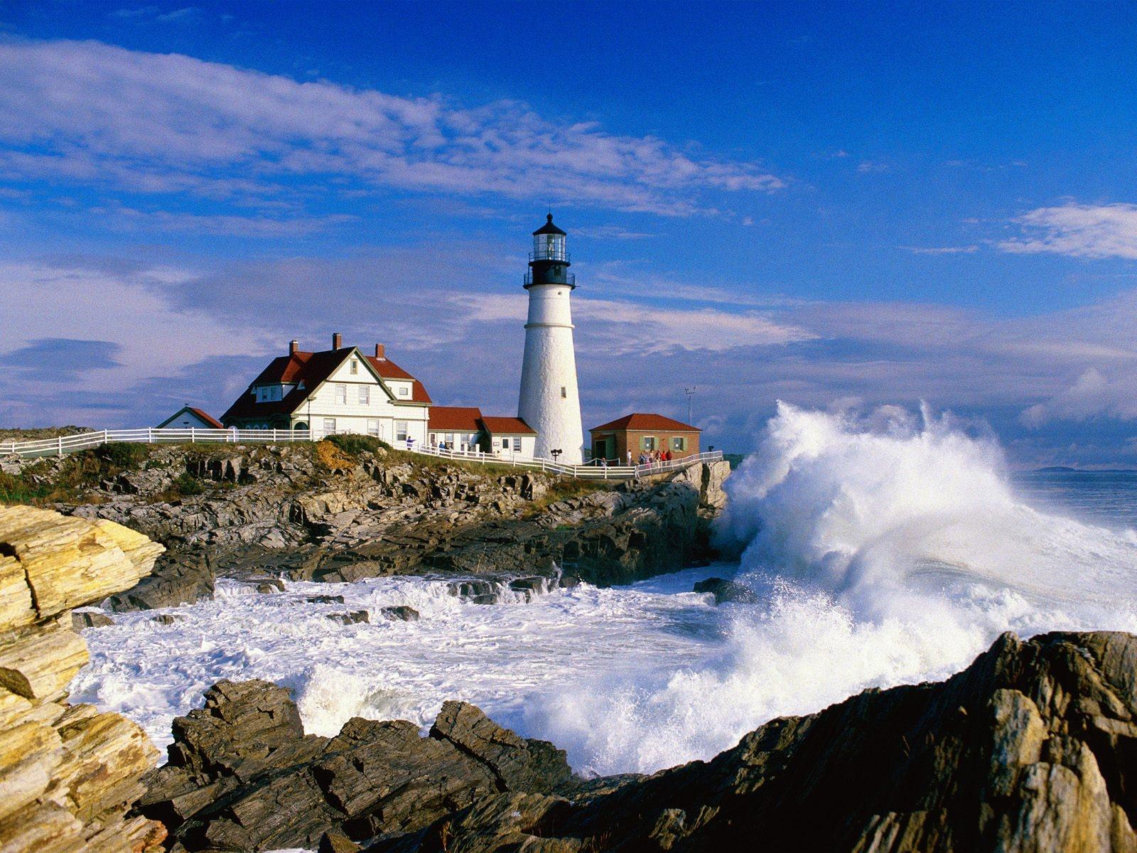Waves near a lighthouse « Free wallpapers 1600x1200 download ...