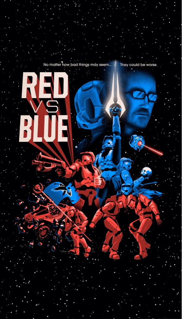 New Red vs Blue poster adapted for use as an iPhone wallpaper